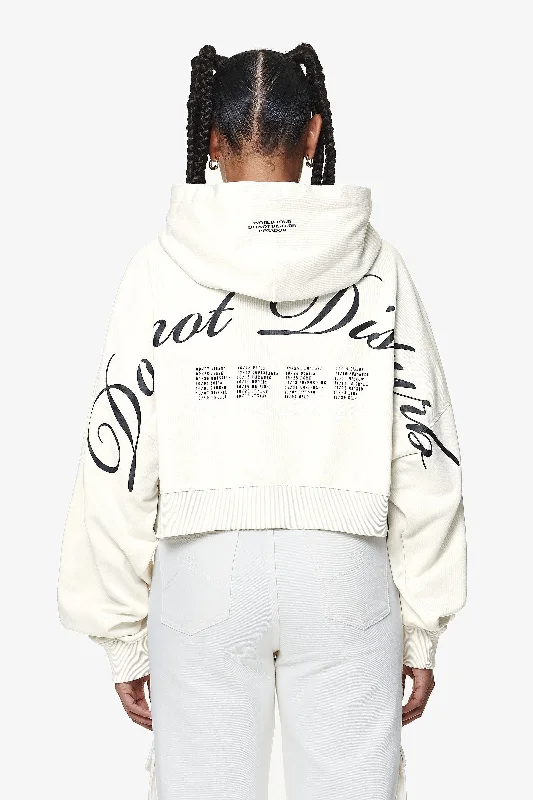 Vrena Oversized Cropped Hoodie Washed Salty Cream Hoodie with Toggle Buttons Decorative Unique