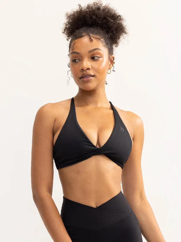 Activate Twist Sports Bra - Black Soft Lace Bra