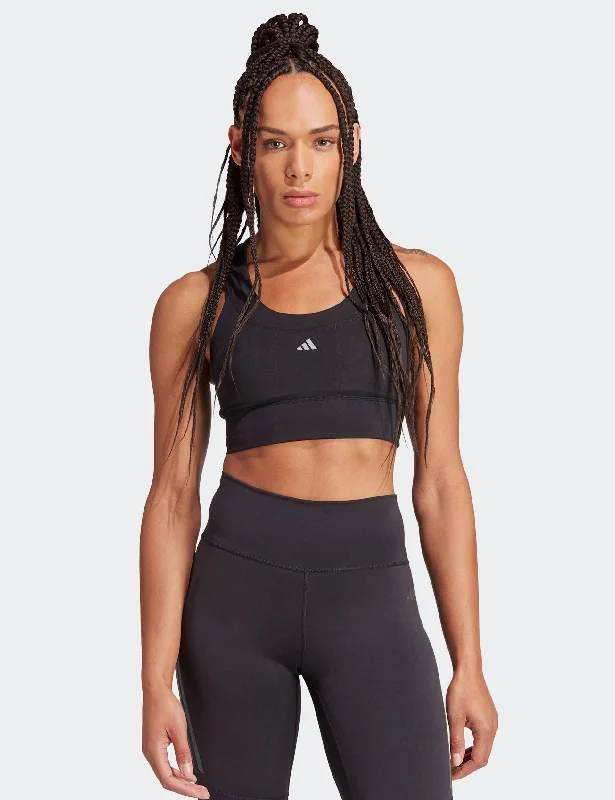 Run Pocket Medium-Support Bra - Black Soft Mesh Bralette