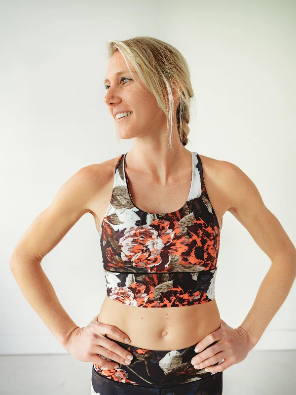 Black Floral Longline Sports Bra *FINAL SALE* Soft Stretch Bra