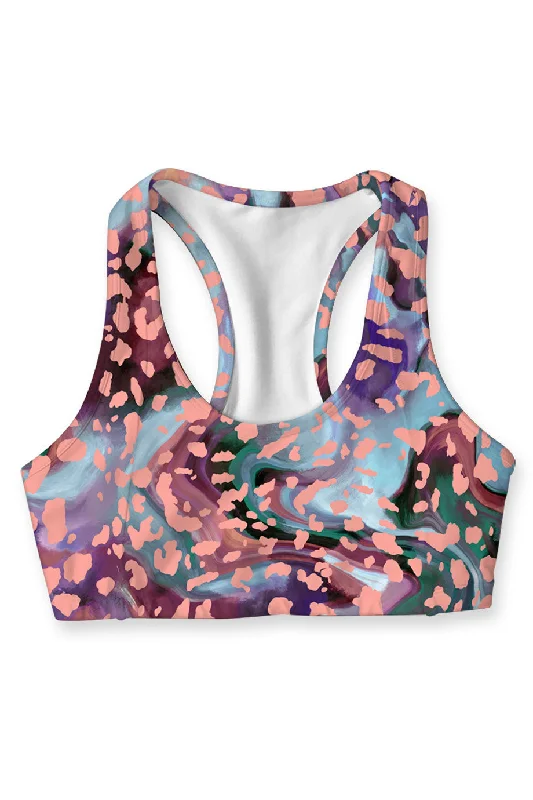 Bora Bora Stella Watercolor Seamless Racerback Sport Yoga Bra - Women Lightly Padded Bra