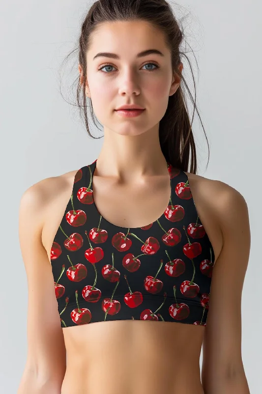 Cherries on Top Black Stella Seamless Racerback Sport Yoga Bra - Women Daily Comfort Bra