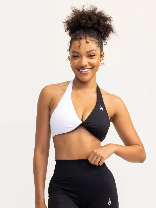 Duo Halter Twist Sports Bra - Black/White Stylish Lace Bralette