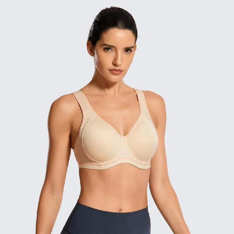 Luv High Impact Underwire Molded Sports Bra - Beige/ Black Lightly Padded Bra