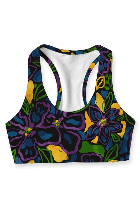 Mauritius Stella Blue Floral Seamless Racerback Sport Yoga Bra - Women Cotton Comfort Bra