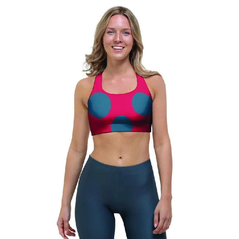 Red And Blue Polka Dot Sports Bra Full Support Bra