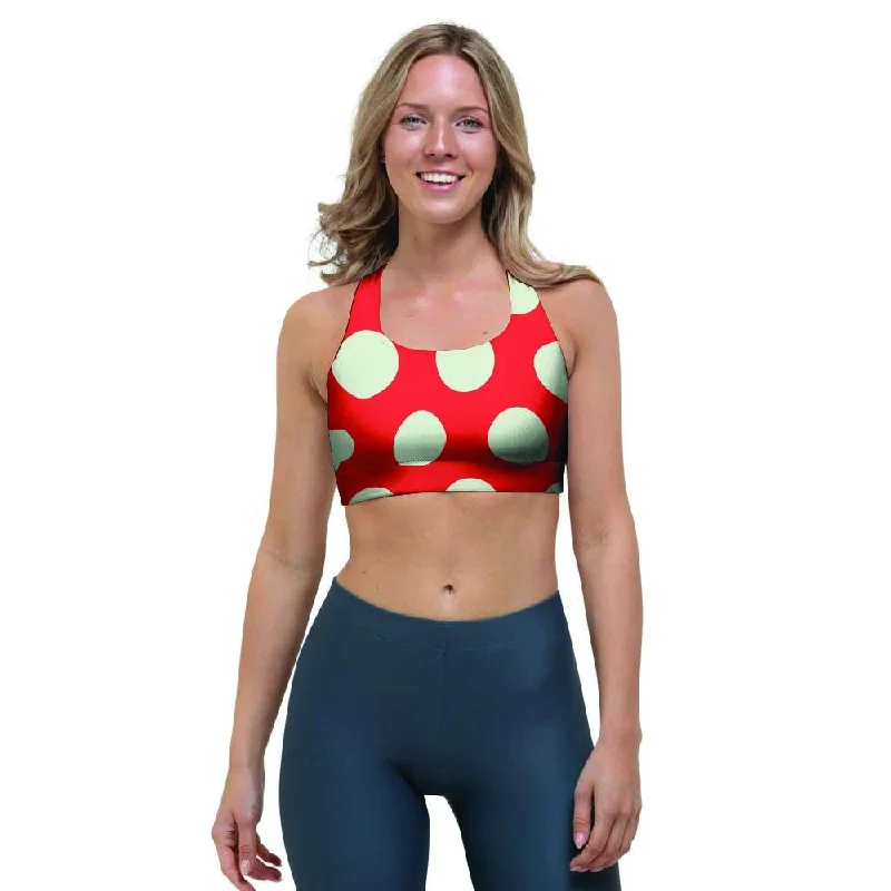 Red And White Polka Dot Sports Bra Cotton Comfort Bra