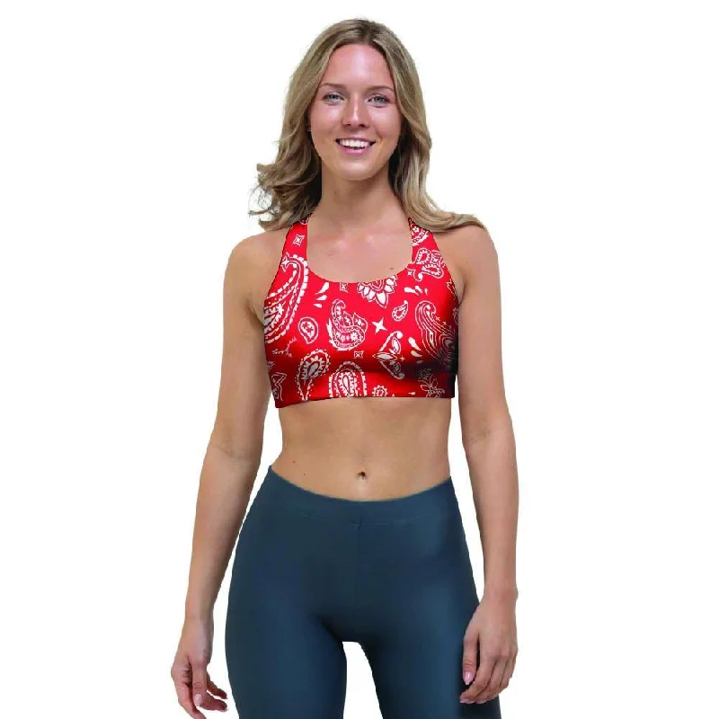 Red Bandana Sports Bra Sexy Lace Bralette