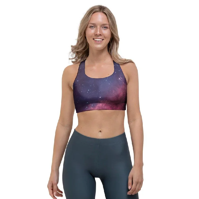 Red Cosmic Galaxy Space Sports Bra Chic Satin Bra