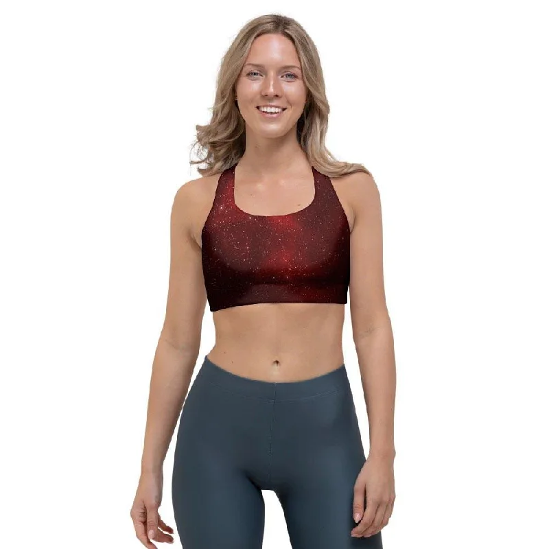 Red Nebula Galaxy Space Sports Bra Sporty Wireless Bra