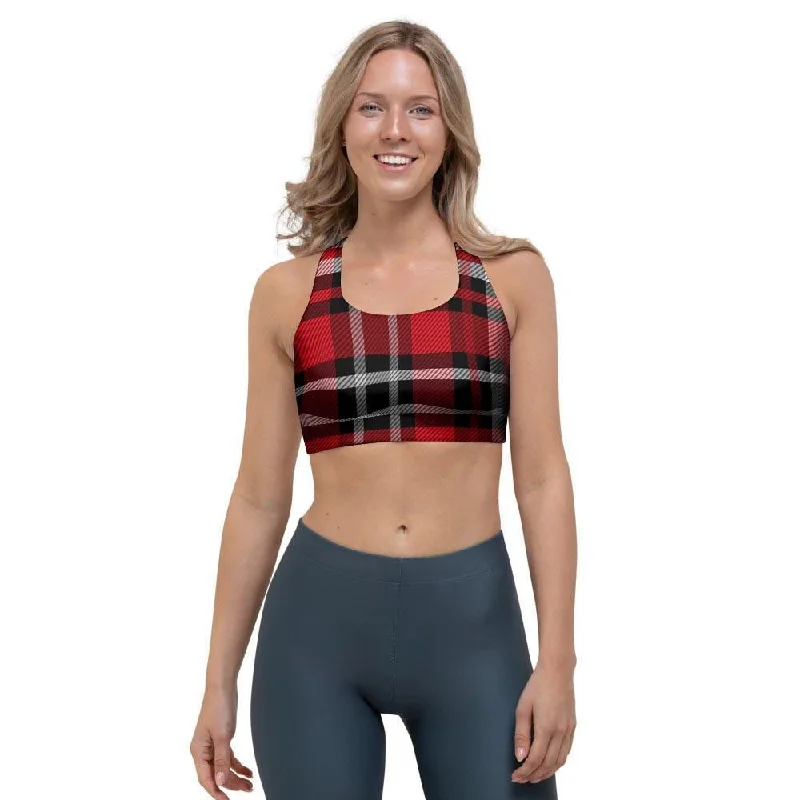 Red Plaid Tartan Print Sports Bra Soft Lace Bra