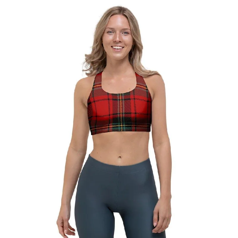 Red Plaid Tartan Sports Bra Sexy Mesh Bralette