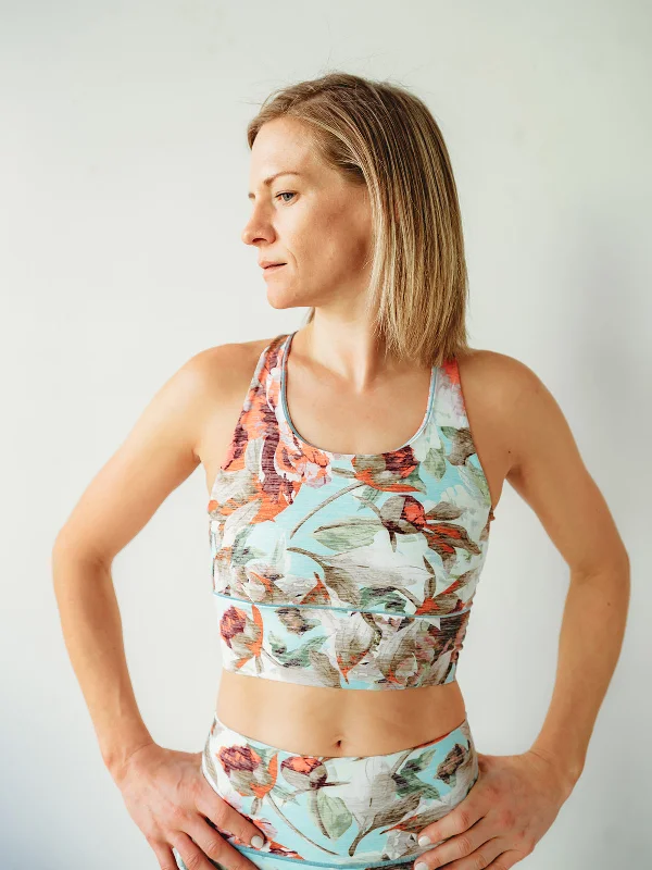 Teal Floral Longline Sports Bra *FINAL SALE* Cozy Wire-Free Bra