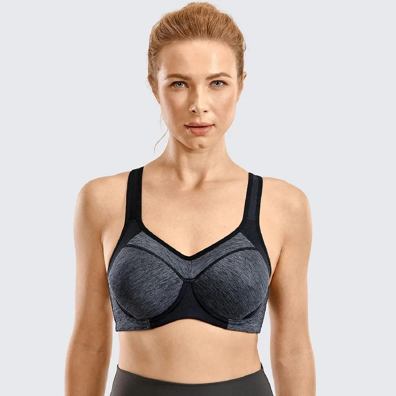 Yara High Impact Racerback Underwire Sports Bra | C-G Cup| Grey Ash - Dark Purple Seamless Wireless Bra