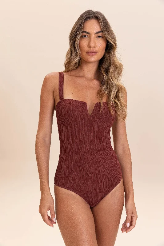 Curl V-Neck One-Piece Swimsuit V-Neck Swim Dress