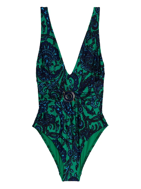 One-piece Swimsuit Tiggy Plunge Circle Link Vintage Swimwear Look