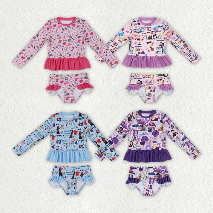 RTS Baby Girls Sibling Long Sleeve Singer Top Bummie Swimsuits Strap Bikini Set