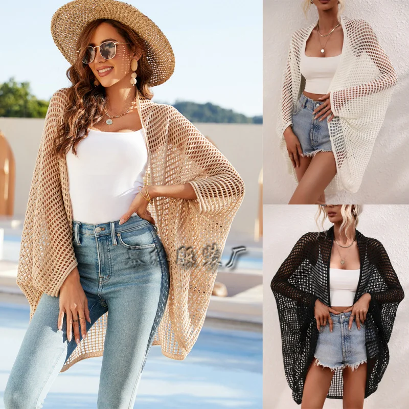 Women'S Fashion Hollow Knitted Loose Swimsuit Cover-Ups Swim Skirt Set