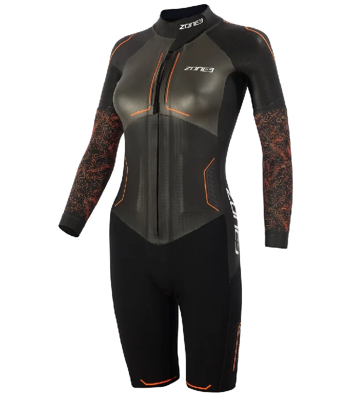 Zone3 Women's Evolution Short Sleeve SwimRun Wetsuit Black/Orange/Gunmetal Solid Color Swimsuit