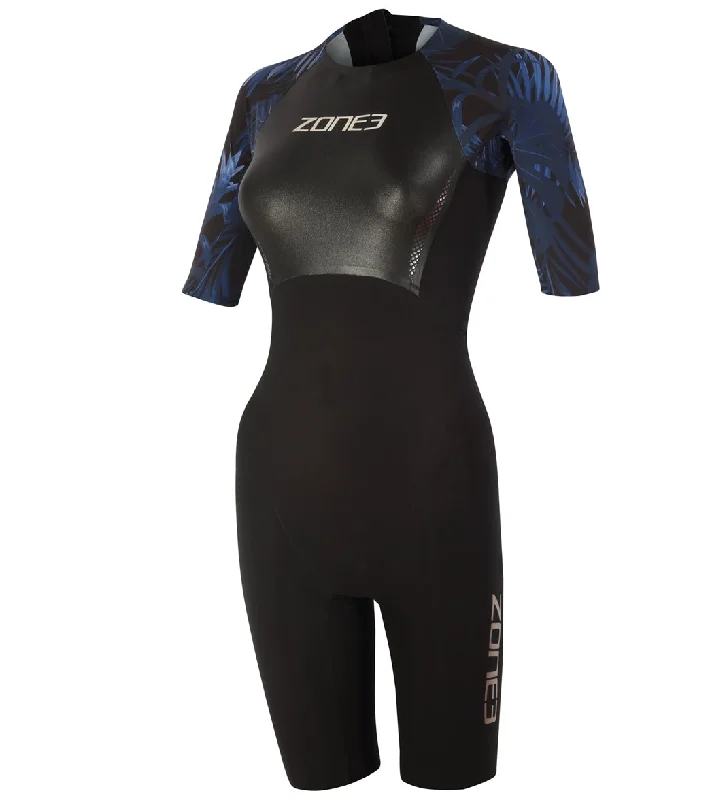 Zone3 Women's Short Sleeve Swimskin Black/Blue Sleek Full Coverage