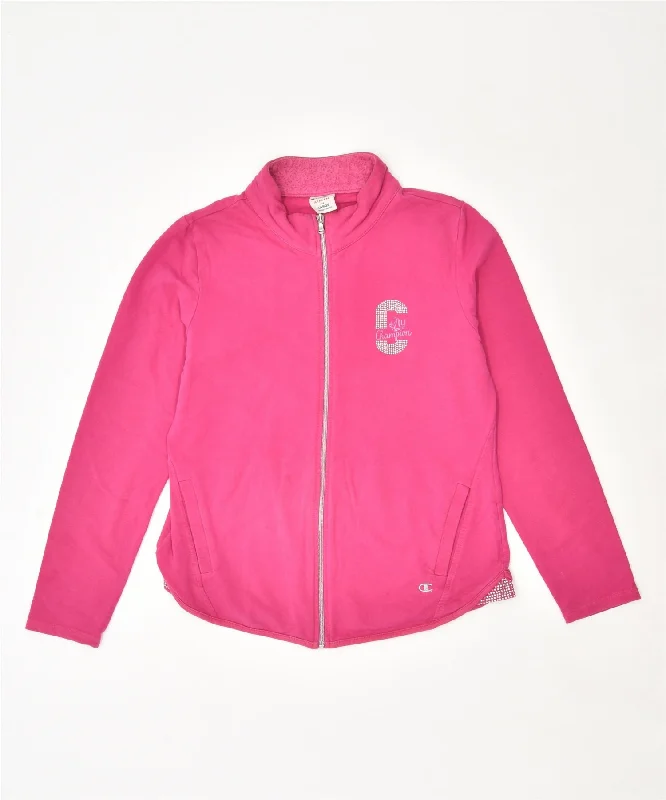 CHAMPION Womens Tracksuit Top Jacket UK 14 Large Pink Notch Collar Peter Pan Collar Cowl Neck