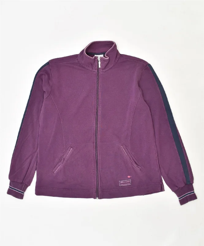 CHAMPION Womens Tracksuit Top Jacket UK 16 Large Purple Cotton Fitted Jacket Loose Jacket Oversized Jacket