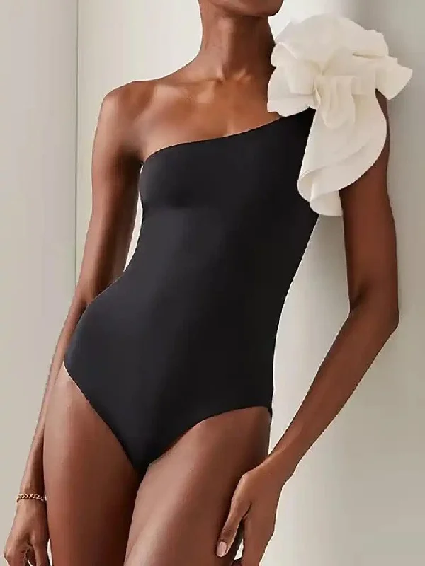 Delsa Rosette One Shoulder Swimsuit Timeless Black Bikini