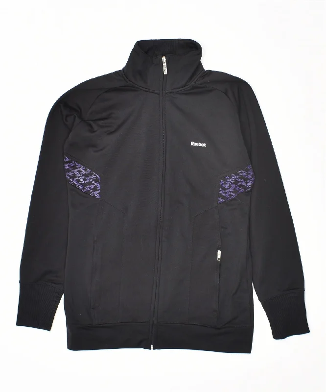 REEBOK Womens Tracksuit Top Jacket UK 10 Small Black Polyester Cardigan Sweater Pullover