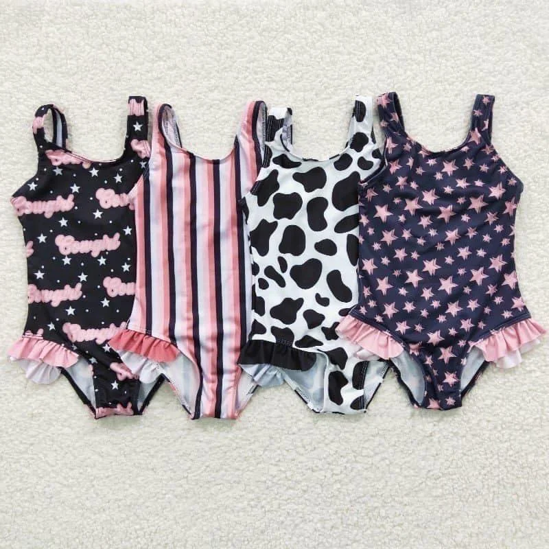 RTS cowgirl star navy blue one-piece swimsuit Cow print one piece swimsuit  Cow print one piece swimsuit Two-Piece Beachwear