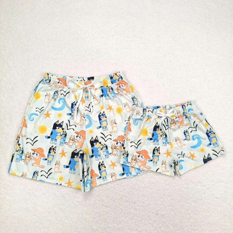 S0362  bluey sun light yellow swimming trunks Sibling Sister Clothes swim Button-Front Swimsuit