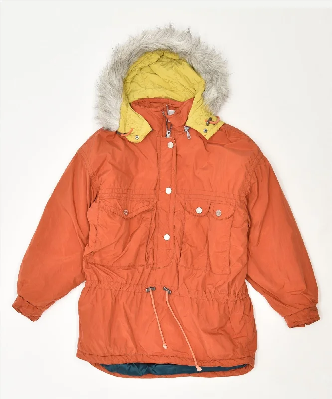 TRIUMP Womens Pullover Ski Jacket EU 38 Small Orange Vintage Welt Pockets Slit Pockets Flap Pockets