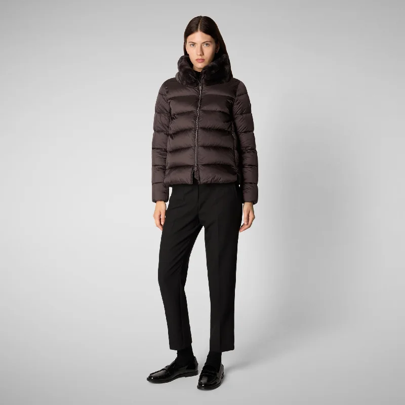 Women's animal free Puffer jacket mei in brown black Nylon Fabric Polyester Fabric Spandex Fabric