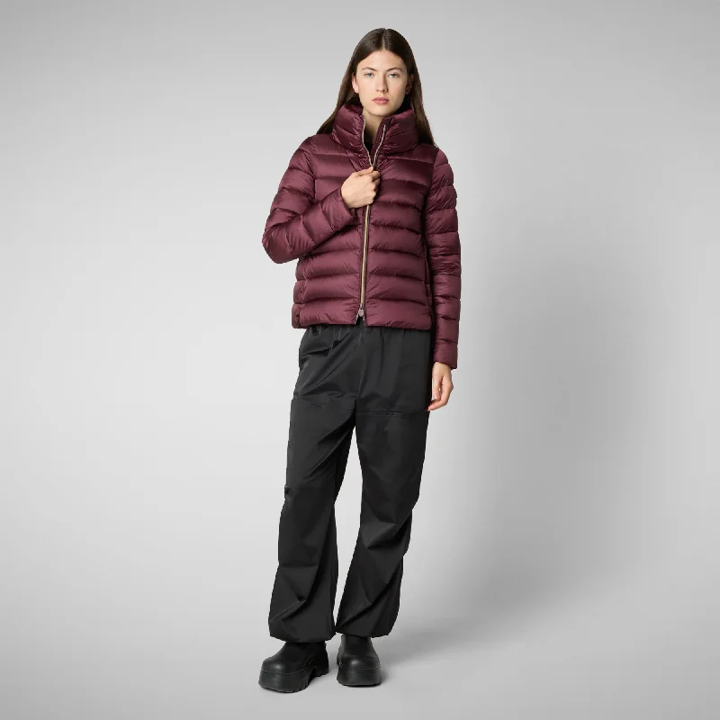 Women's Animal free Puffer Jacket Elsie  in Burgundy Black Belted Jacket Elasticated Jacket Padded Jacket