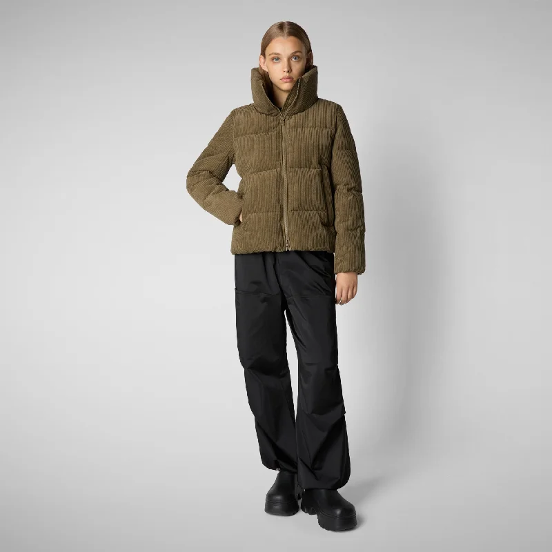 Women's Animal free Puffer Jacket Annika in Husk Green Chenille Jacket Brocade Jacket Lace Jacket