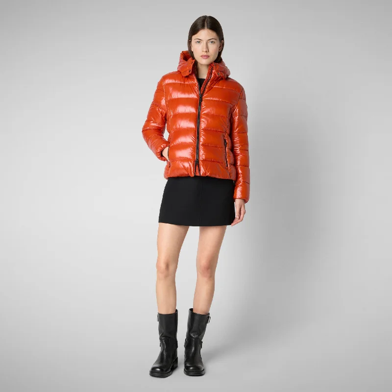 Women's Hooded Puffer Jacket Cosmary in Maple Orange Fleece Jacket Down Jacket Feather Jacket