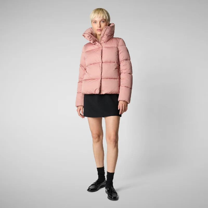 Women's animal free Puffer jacket Felicity in MISTY ROSE One-Shoulder Jacket Off-the-Shoulder Jacket Asymmetrical Jacket