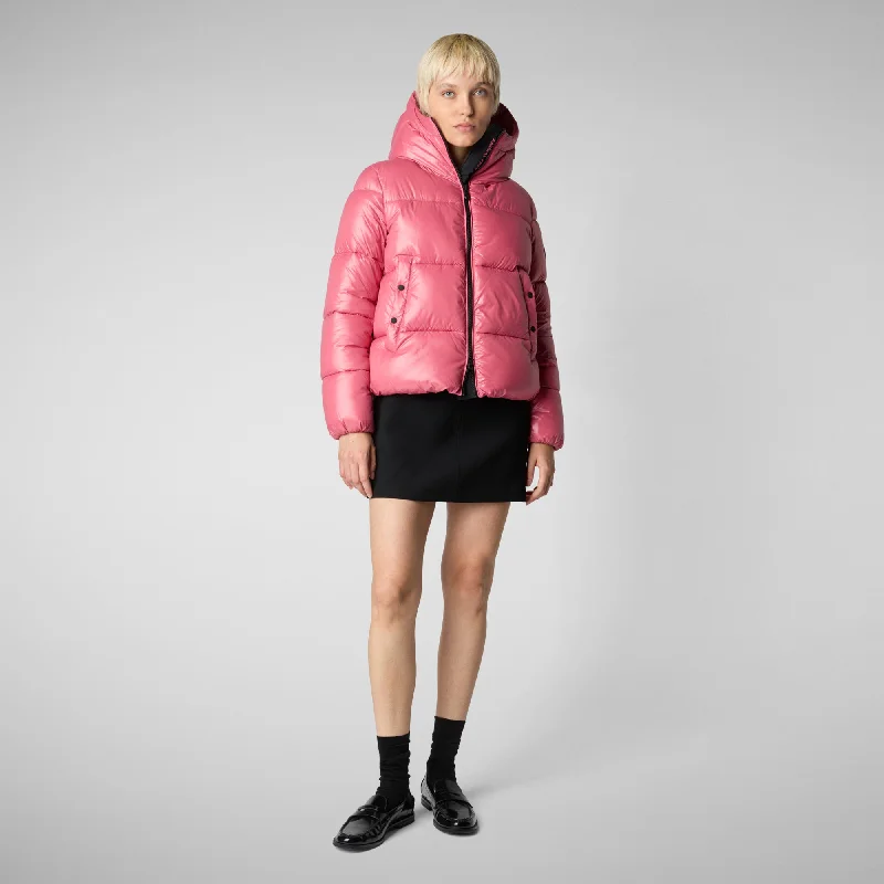 Women's Hooded Animal free Puffer Jacket Biddy in Bloom Pink Wool Jacket Cashmere Jacket Tweed Jacket