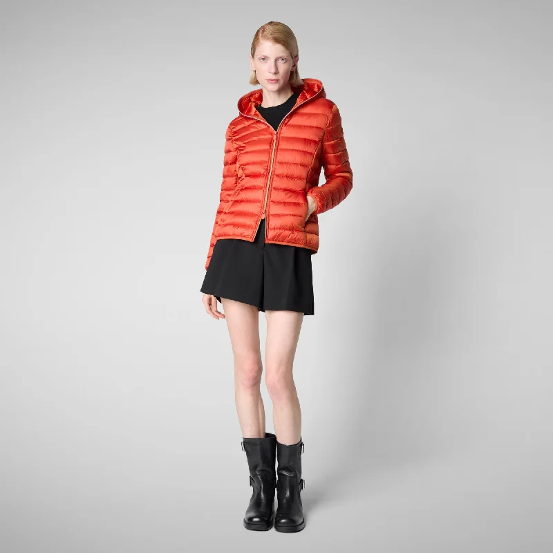 Women's Hooded Animal free Puffer Jacket Alexis in Maple Orange Tailored Jacket Straight Jacket A-Line Jacket