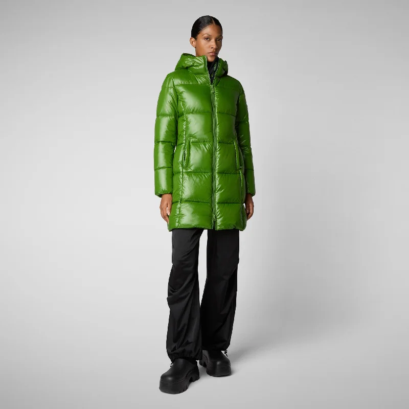 Women's Hooded Animal free Puffer Jacket Ines in Grass Green Hooded Jacket Caped Jacket Shawl Collar Jacket