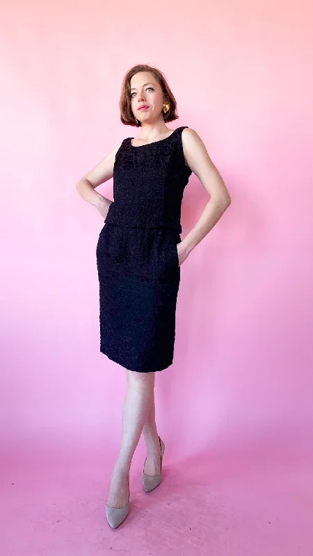 1960s Quilted Black Top and Skirt Set, sz. S denim skirt casual