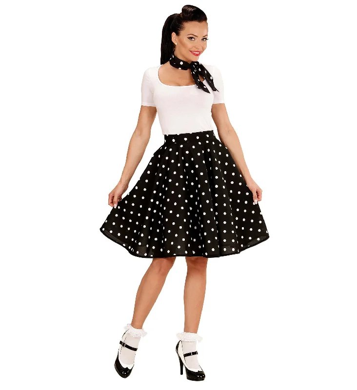 50's Rockabilly Black Polka Dot Skirt and Neckscarf breathable skirt fabric