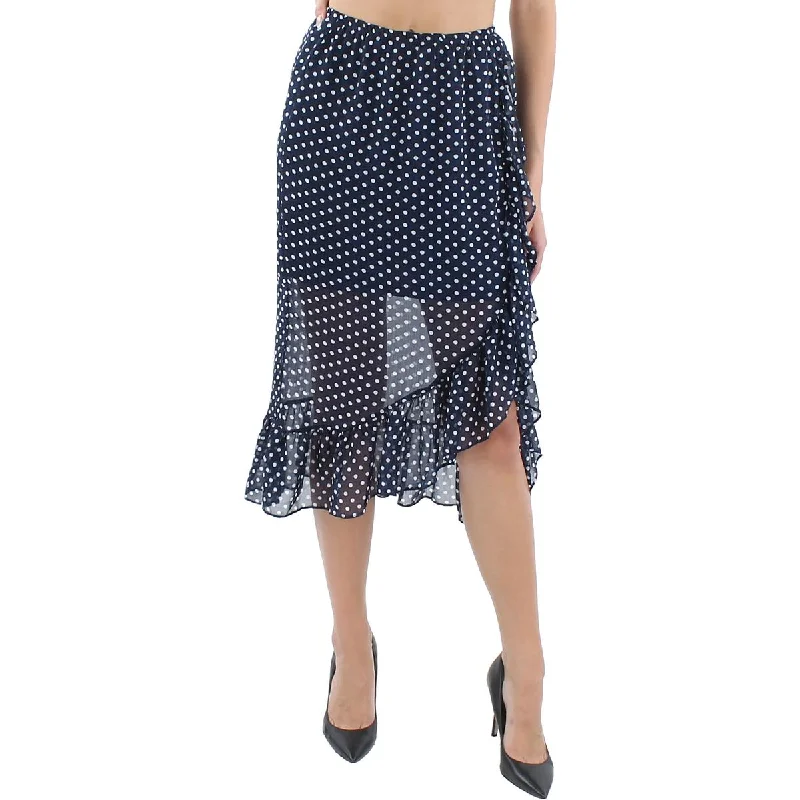 Aqua Womens Ruffled Calf Midi Skirt denim skirt classic