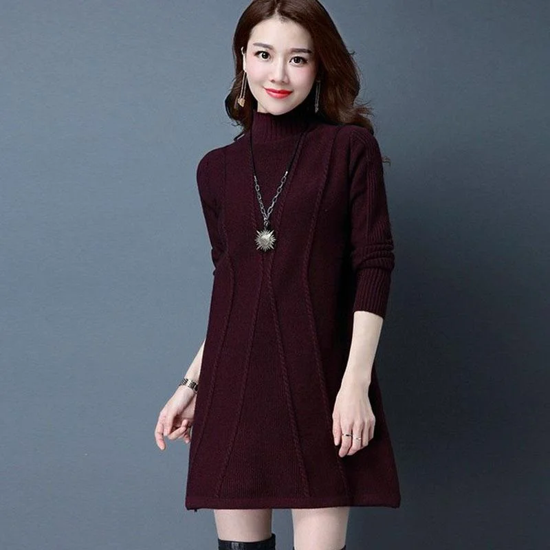 Autumn and Winter Half Turtleneck Sweater Mid-length Large Size Solid Color Base Shirt Fashion Knitted Women Sweater Skirt slim fit skirt