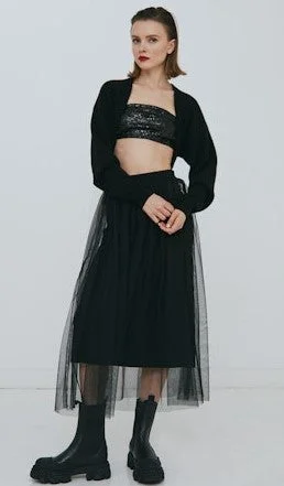 Autumn Cashmere Gathered Tuile Skirt - Black tiered skirt playful