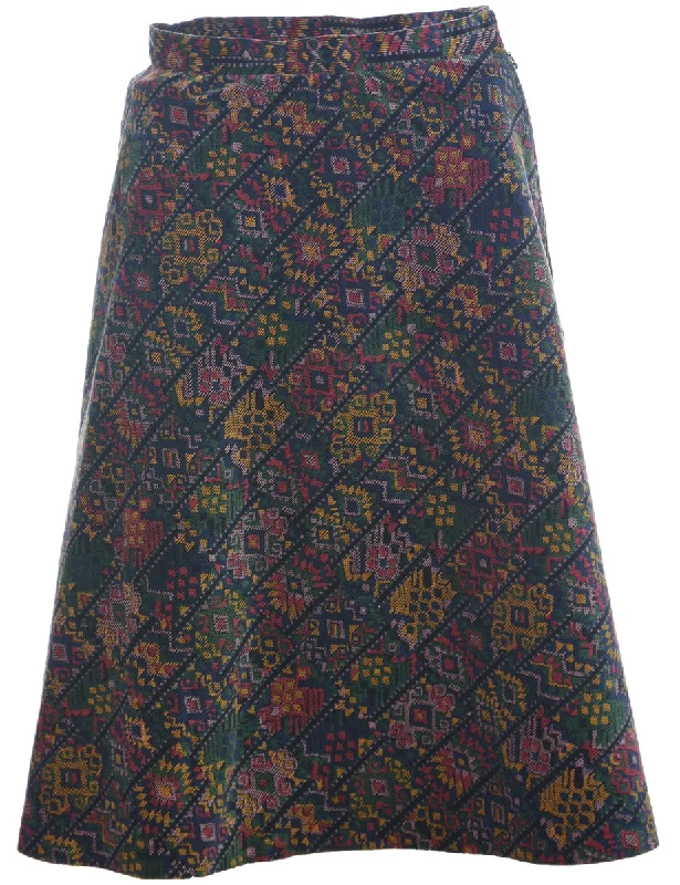 Aztec Print A-line Skirt - S tiered skirt playful