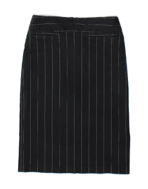 BENETTON Womens Straight Skirt IT 38 XS W26 L23 Black Striped Cotton wool skirt warm