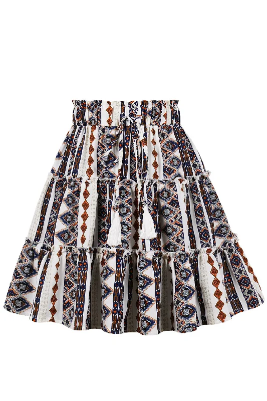 Boho Geometric Prints A-line Skirt with Fringe lace skirt romantic