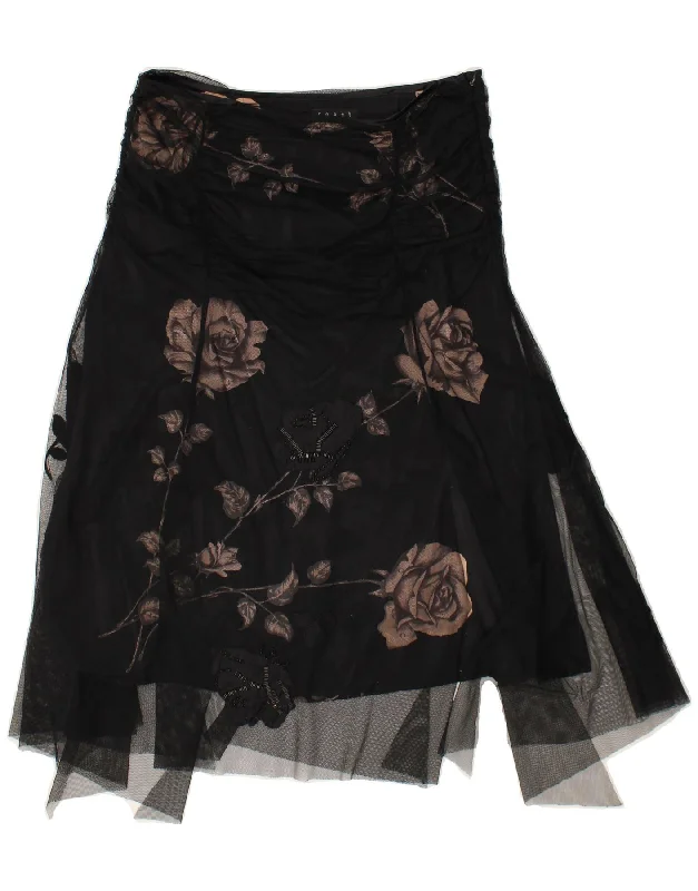 COAST Womens Asymmetrical Skirt UK 12 Medium W32 Black Floral Polyamide velvet skirt rich