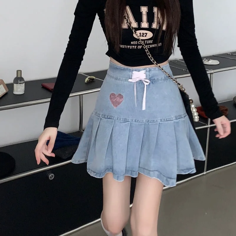 Cute denim skirt PL53102 satin skirt smooth