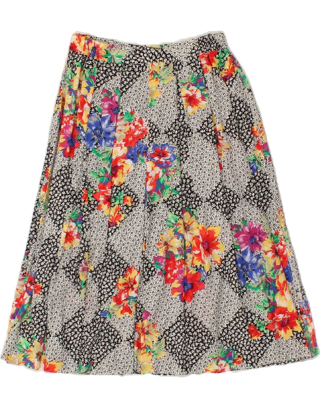 FAIR LADY Womens A-Line Skirt W29 Medium  Grey Floral Viscose flowy skirt hem